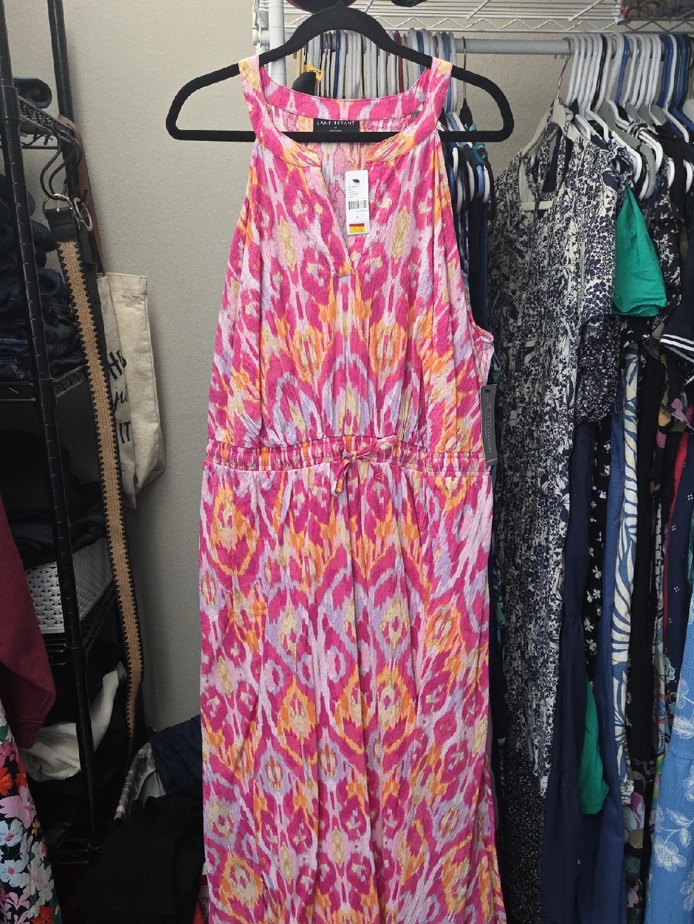 Lane Bryant Pink & Yellow Ikat Maxi Dress